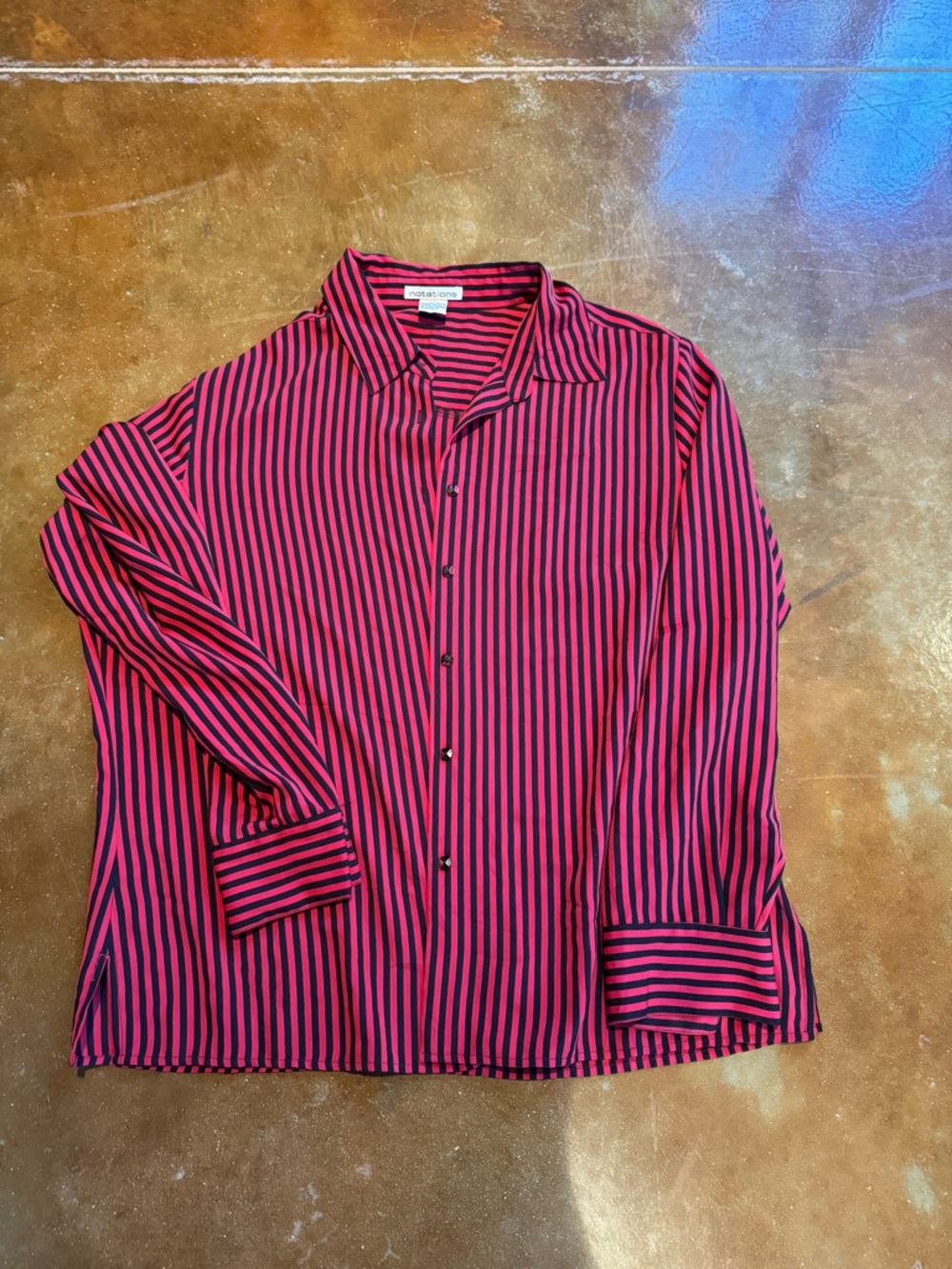 Notations Red and Black Vertical Stripe Button-Down Shirt